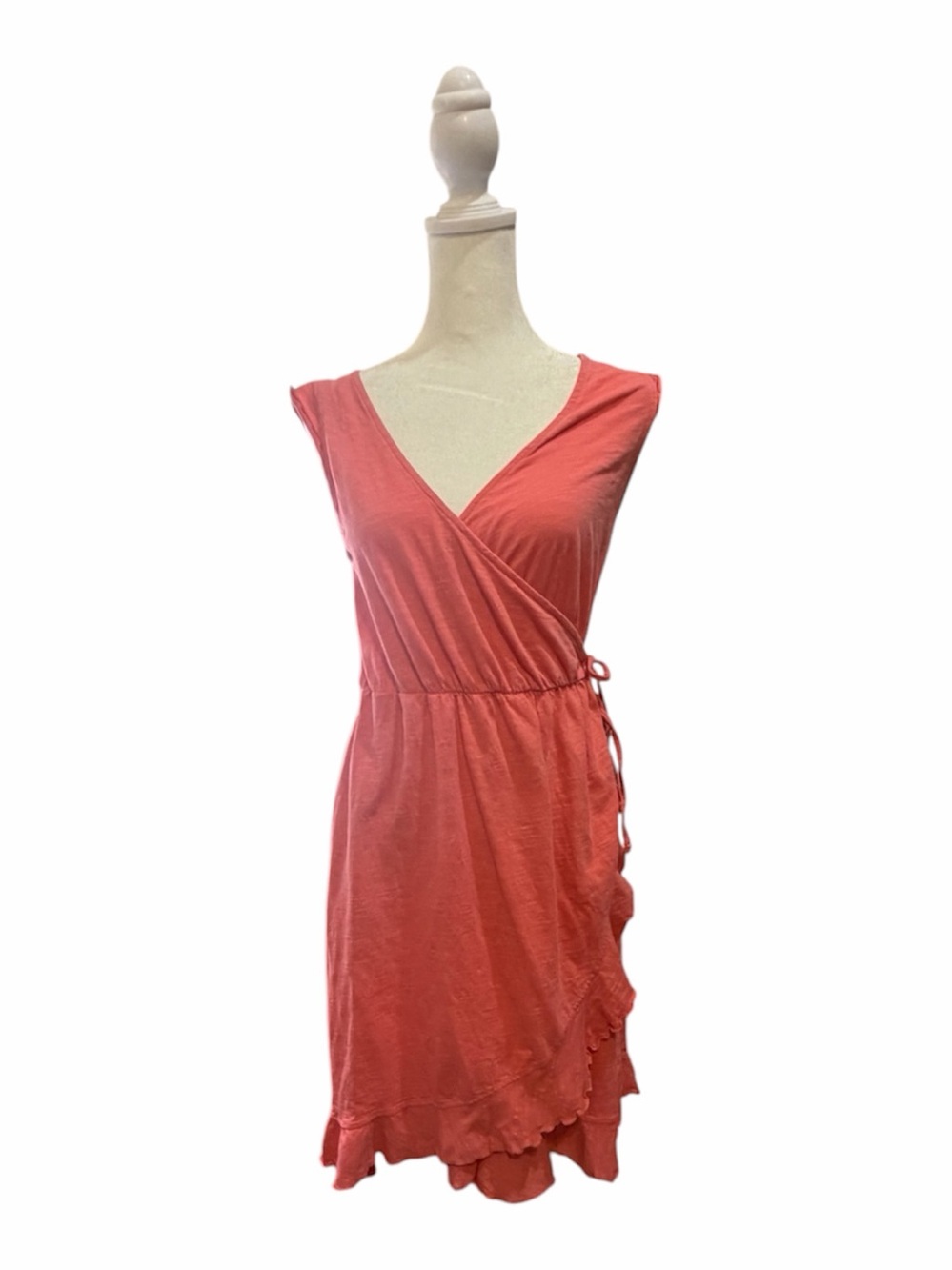 Pact Women's Coral Sleeveless Wrap Dress. Organic Cotton. Size Small.